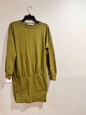 Olive Green Long Sleeve Sweatshirt Dress